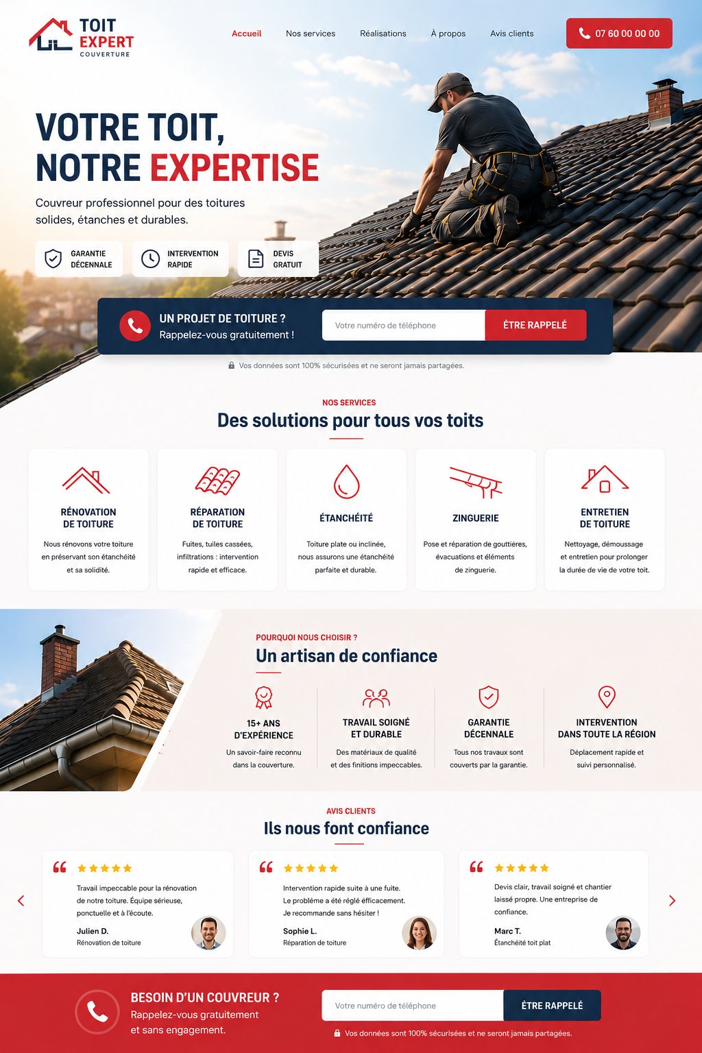 Site internet réalisé pour Toit Expert, couvreur
