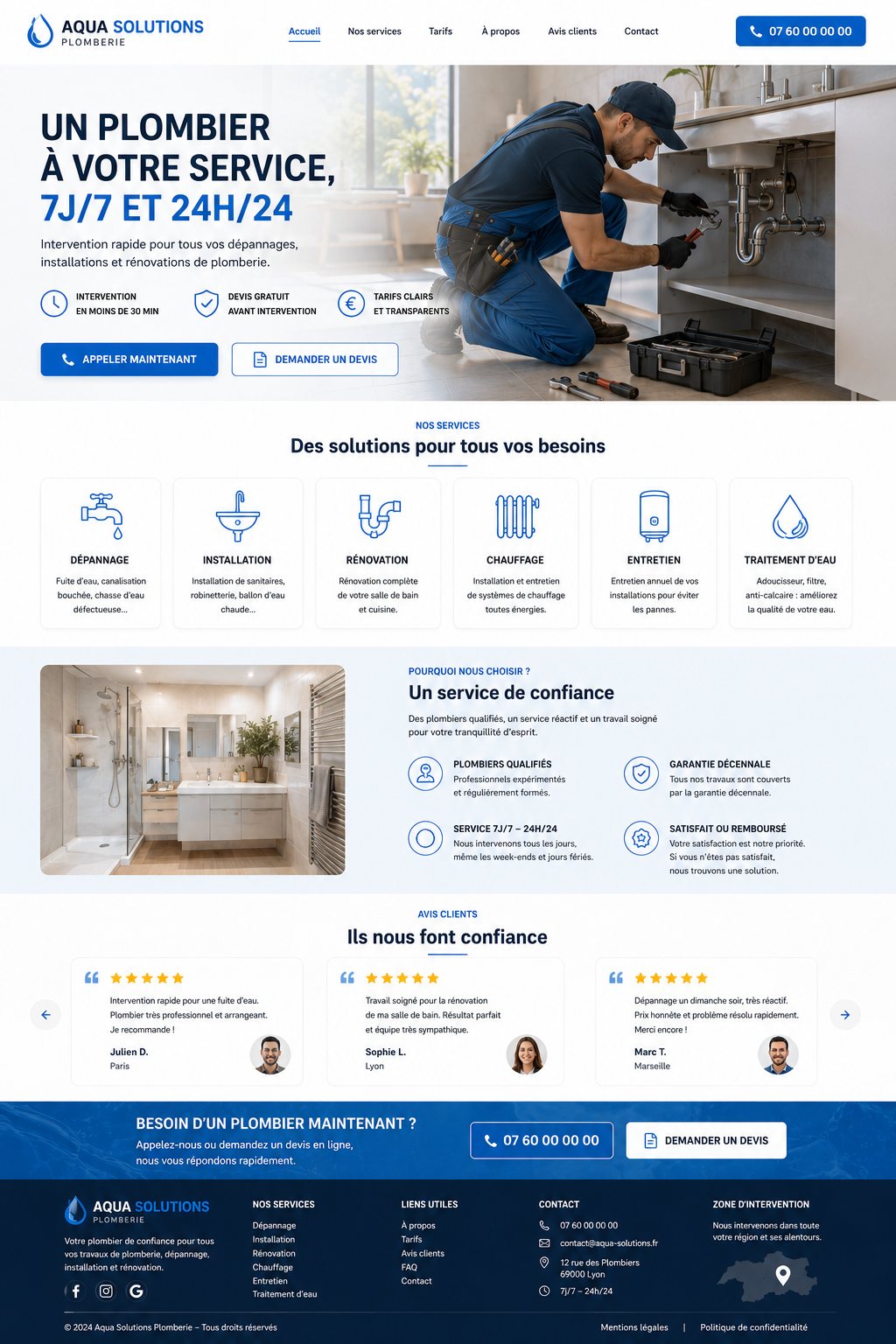 Site internet réalisé pour Aqua Solutions, plombier